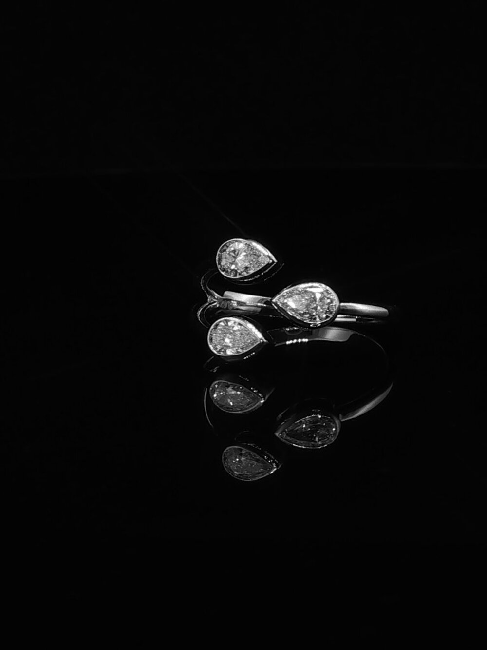 14K White Gold 3 Pear Diamond Open Bypass Statement Ring